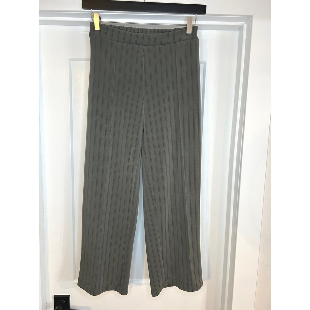 Elie Tahari Womens Pinstripe Wide Leg Elastic Waist Pants Gray Green Small